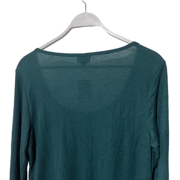 JENNI SOLID LONG-SLEEVE WAFFLE KNIT PAJAMA TOP DARK GREEN WOMENS SIZE MEDIUM - Picture 6 of 10